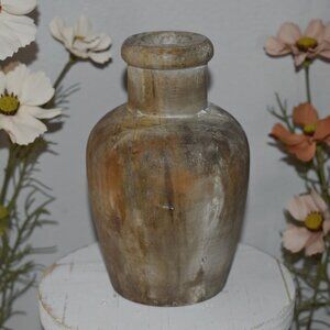 Small Vintage Handmade Artisan Wood Vase Bohemian Farmhouse Home Decor